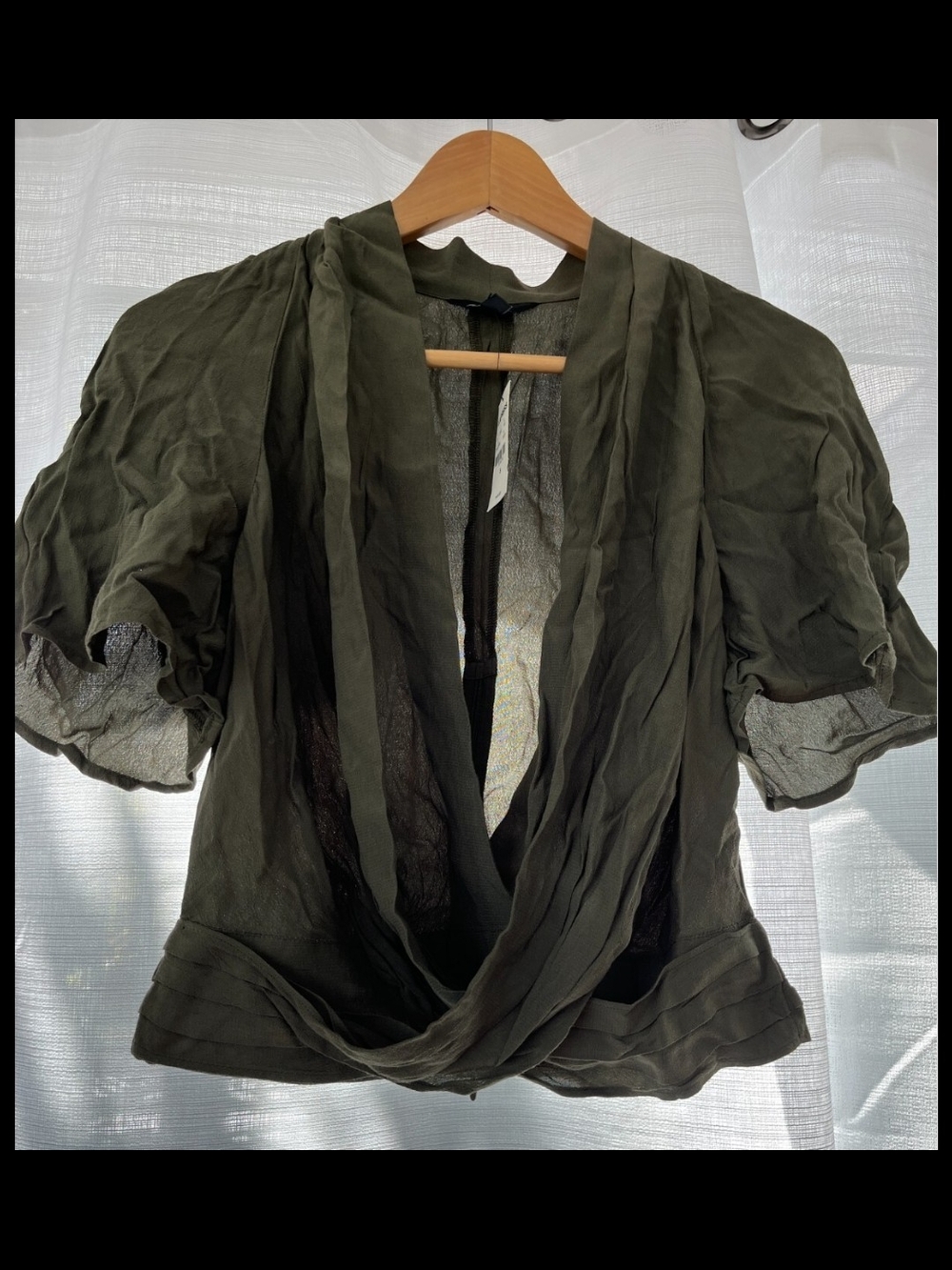 Express Olive Green Draped V-Neck Blouse